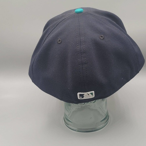 Seattle Mariners Navy Green Fitted Hat MLB New Era 59Fifty Cap Size 8 NE TECH - Picture 6 of 13